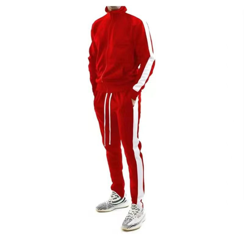 Herrenbekleidung Kontrastfarbener Trainingsanzug Lässiger Stehkragen Sweatshirt Und Kordelzughose Reißverschluss Langarmjacke Und Hose Herren Set_voghion.com