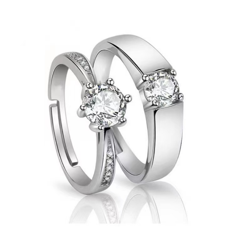 Hot Sales Moissanit Zirkon Verlobungsring fir Männer a Fraen - Klassesche Sechs-Krallen-Koppelring_voghion.com
