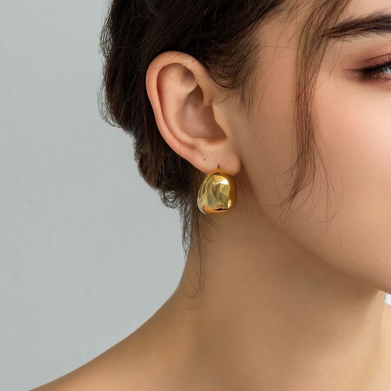 Orecchini a forma di fagiolo in metallo, semplici, di alta qualità, classici e leggeri, placcati in oro, per donna, con ago in argento, eleganti_voghion.com
