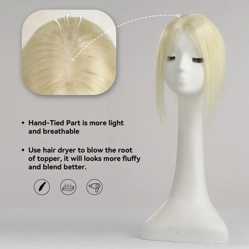 Topper per capelli in platino bianco 100% Remy Human Wig Base in seta Clip Pieces Extension per capelli da donna diradamento_voghion.com