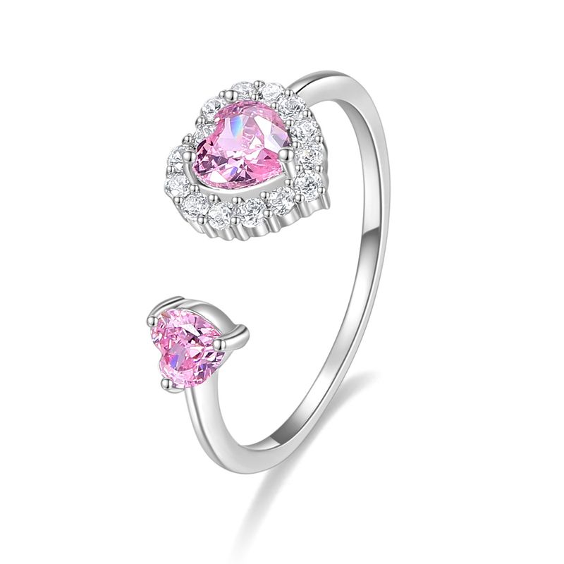 S925 Silverring Kvinna Enkel Rosa Kärleksring Hjärta Söt Justerbar Ring Öppen Ring Zirkonsmycken_voghion.com