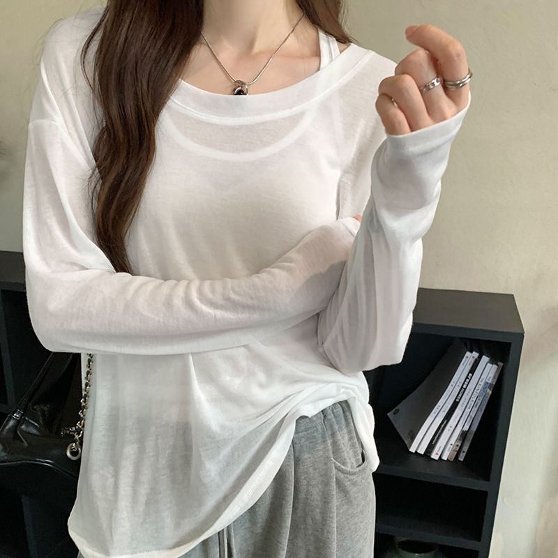 Lazy Relaxed Dünne Ärmellose Weste Langarm T-Shirt Zweiteiliges Set Für Frauen 2025 Frühen Herbst Neue Sonnenschutz_voghion.com