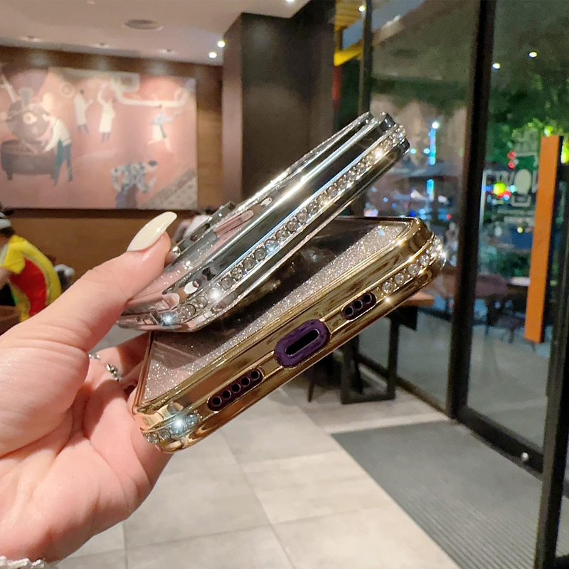 Placcatura Bling Glitter Diamond Case per iPhone 14 13 12 11 Pro Max X XR XS Max 7 8 Plus Anello di protezione per obiettivo Cover posteriore_voghion.com