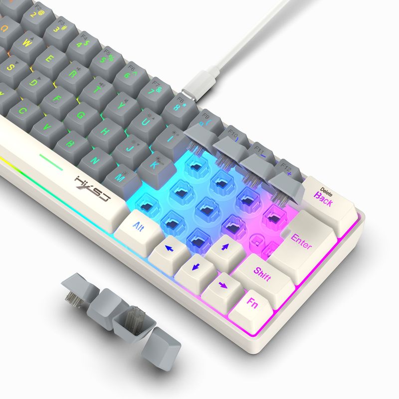 HXSJ new 63 wired film keyboard with dual color caps, RGB lighting, USB-C key cable separation_voghion.com