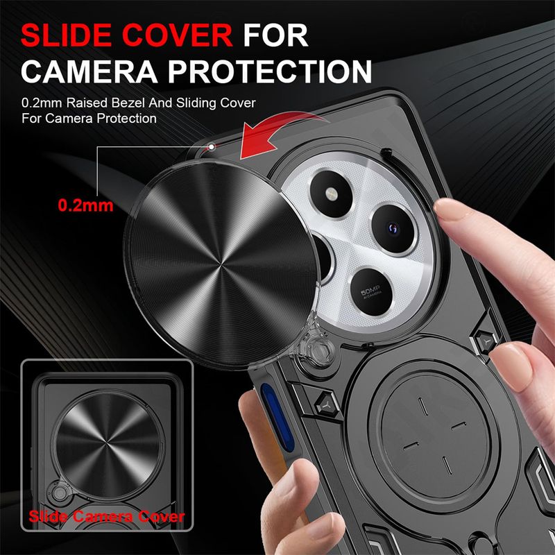 Case For Xiaomi 14T Redmi Note 13 Pro Plus 4G 5G 14C Note 13 Pro Magnetic Rotat Camera Slide Protector Ring 360 Stand Cover_voghion.com