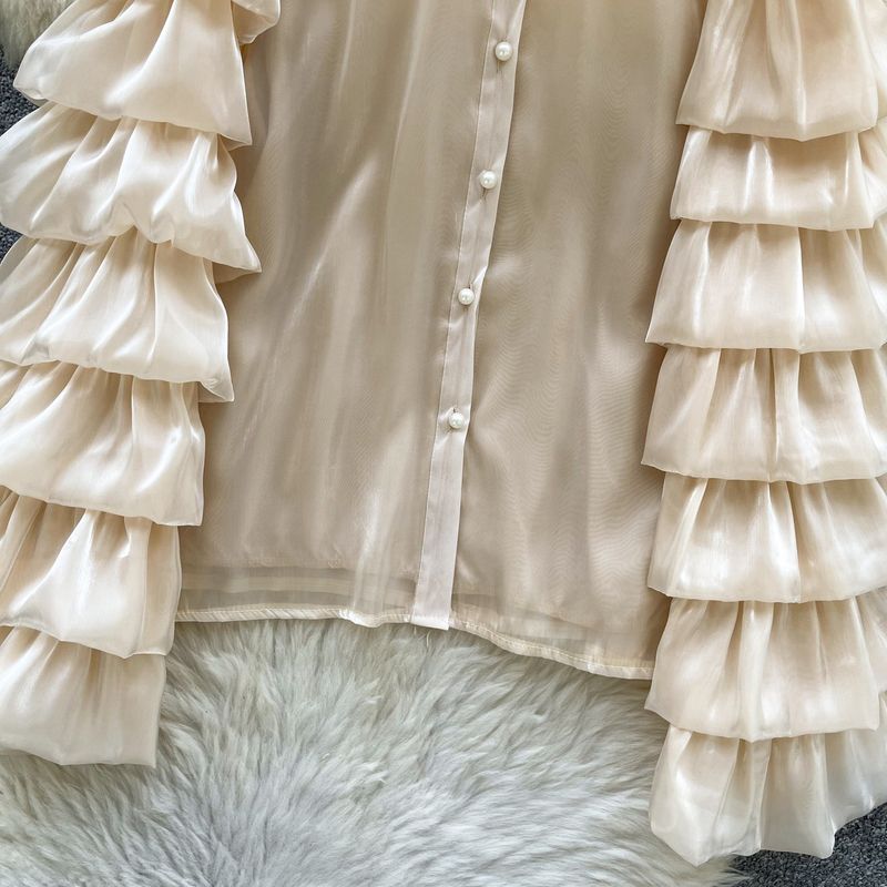 Women’s Clothing French High End Lady Layered Ruffled Long Sleeved Shirt Female Fashionable All Match Streamer Satin Top_voghion.com