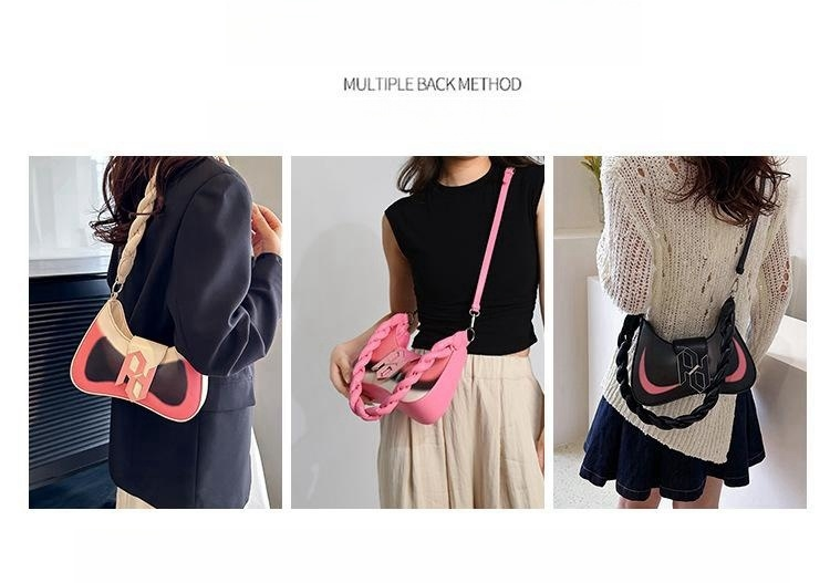 2023 new trendy texture shoulder bag fashion color contrast woven twist shoulder strap underarm bag_voghion.com