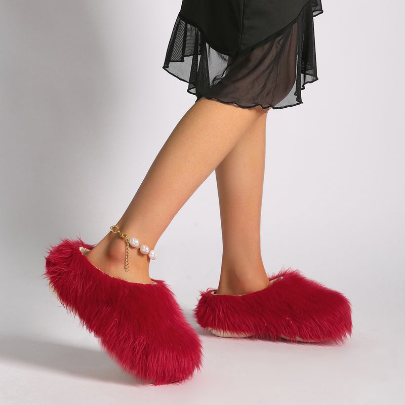 Chaussons mules en fausse fourrure avec semelle plateforme – Chaussures unisexes confortables pour l'intérieur et l'extérieur, antidérapantes et confortables, tendance années 2000_voghion.com