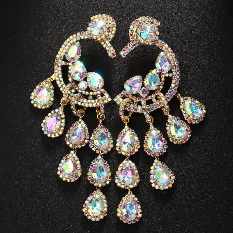 Unique Water Drop Tassel Earrings Exaggerated Rhinestone Ear Pendants Masquerade Accessories Women_voghion.com