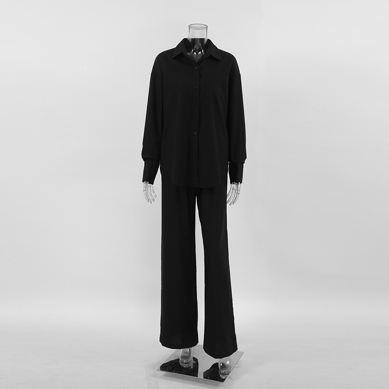 Autumn new design oversize loose casual shirt suit high waist wide leg pants 2023 cross-border Europe and America_voghion.com