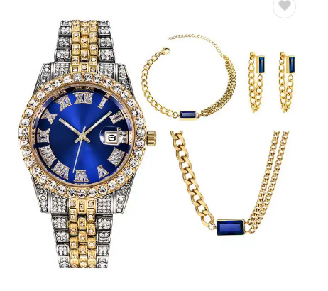 Women's Watches New Ladies Watch Set Fashion Style Versatile Quartz Watch Bracelet Ring Earrings Necklace Set_voghion.com