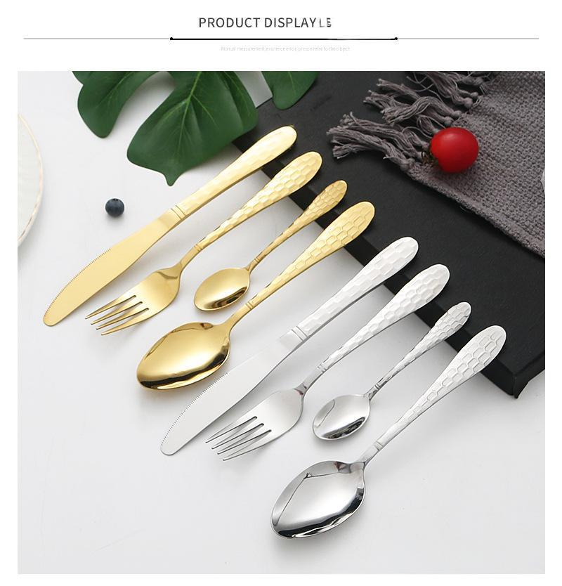 Titanium-Plated Stainless Steel Cutlery Set - Water Cube Design 4-Piece Hotel & Restaurant Grade Tableware In Gift Box_voghion.com