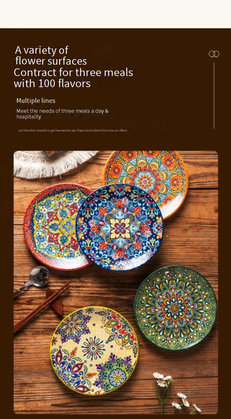 Bohemian Ceramic Dinner Plate Set - Elegant 10.5" Floral Plates For Steak/Pasta/Salad_voghion.com