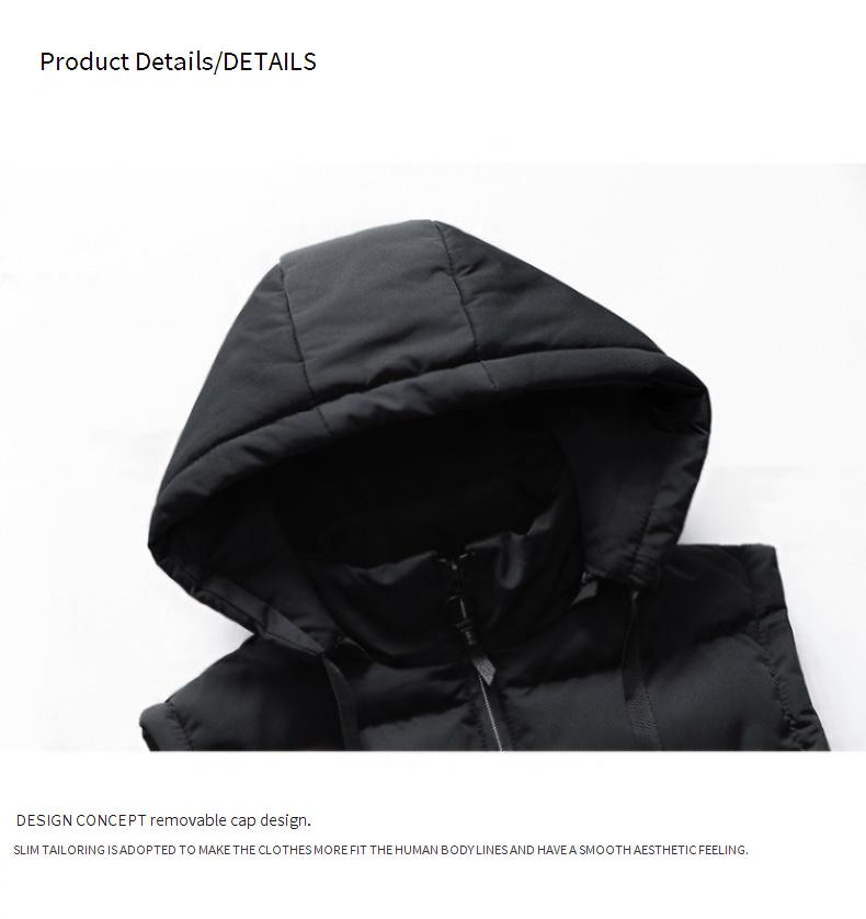 Men's Quilted Puffer Vest – Korean Streetwear Style, Thickened Polyester Fill With Hood & Zipper Pockets (L-5XL, Black/Red/Army Green)_voghion.com