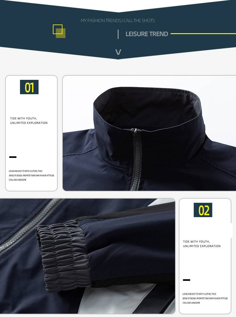 Men's Clothing Stand Collar Unisex Water-Resistant Work Jacket With Stand Collar - Trendy & Versatile Spring/Fashion Outerwear (Khaki, Navy)_voghion.com