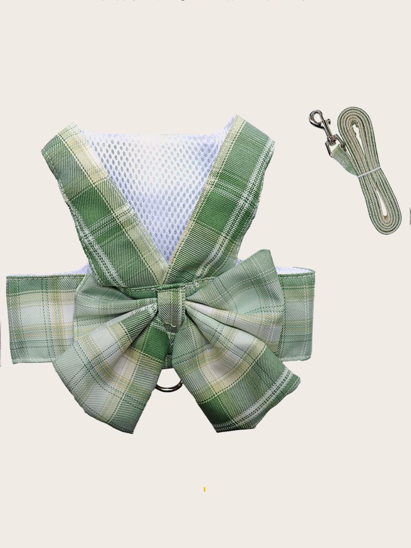 1 Stück Haustier-JK-Karorock und Karoweste, Traktions-Outfit, geeignet für Teddyhunde und -katzen – ein Outdoor-Rock mit Geschirr und Hundeleine_voghion.com