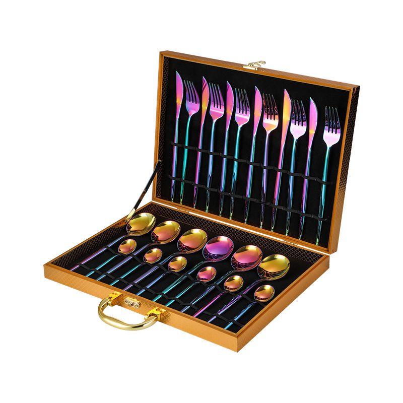 Steakmesser, Gabel und Löffel im Western-Stil aus Edelstahl, 24-teiliges Set in Geschenkbox, Küchengeschirr als Festivalgeschenk_voghion.com