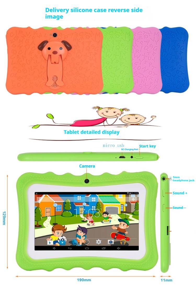 Kids Educational Tablet – 7" IPS Screen, 2GB RAM + 16GB Storage, Android OS, WiFi, Bluetooth, Dual Camera (Pink/Green/Blue/Orange/Pink Red)_voghion.com