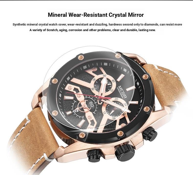 Orologio cronografo sportivo da uomo – Cinturino in vera pelle da 48 mm con lancette luminose e data (movimento al quarzo, resistente all'acqua)_voghion.com