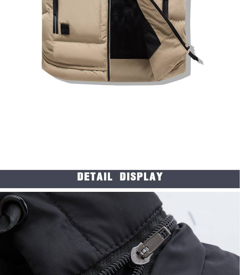 Veste sans manches matelassée d'hiver pour homme, à capuche amovible, fermeture éclair et col montant (noir, marine, olive, kaki, bordeaux)_voghion.com