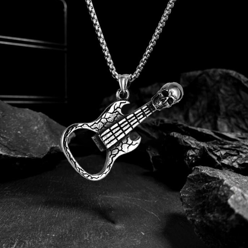 Vintage Skull Guitar Opener Pendant Necklace Men's Hip Hop Rock Personality Design Jewelry Accessories Party Gifts_voghion.com