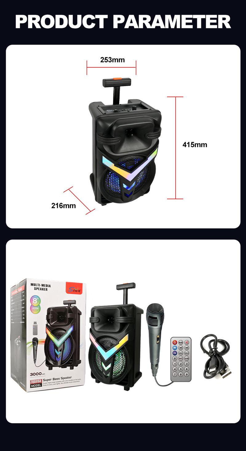 ZQS8158 Přenosný venkovní vozík Bezdrátový Bluetooth RGB Vysoce výkonný reproduktor s dlouhou výdrží baterie a vysokou kvalitou zvuku_voghion.com