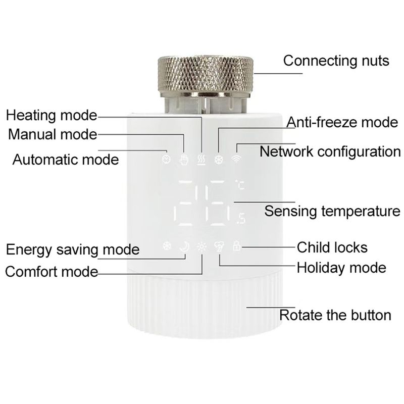 Tuya WiFi Smart Thermostatic Radiateur Vae Actionneur Chauffage Télécommande Sans Fil Thermostat Prise En Charge Alexa Google Home_voghion.com