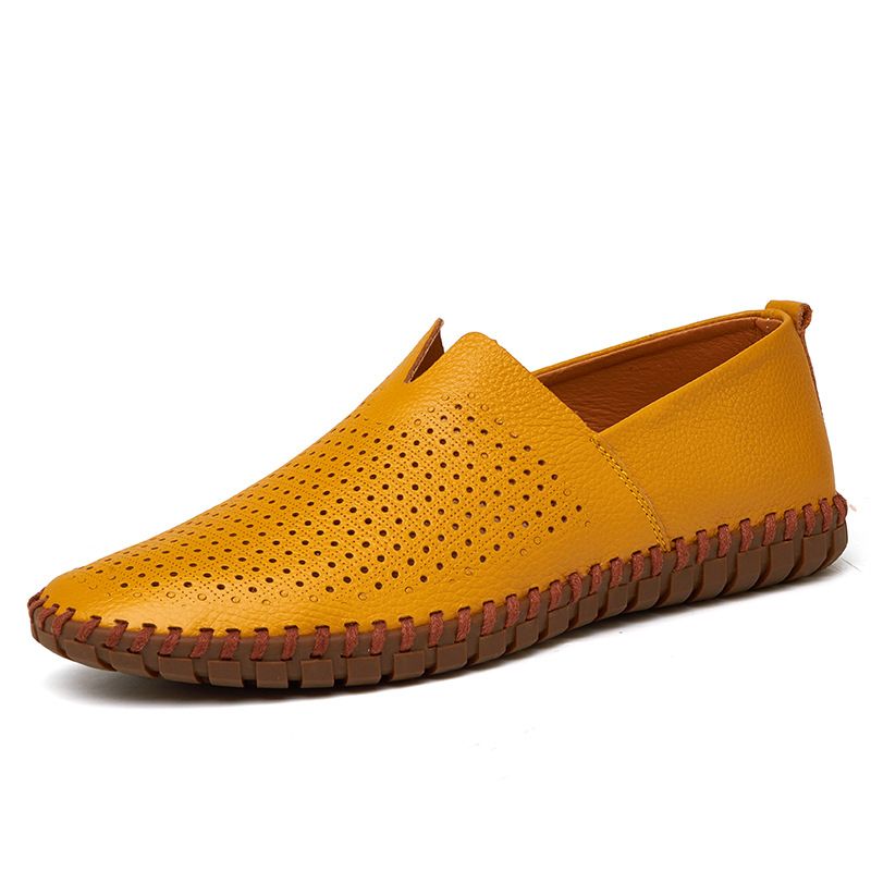 TerraStride Große Slipper, handgefertigt, genäht, für Frühling und Sommer, Oberschicht aus Rindsleder, hohl, Herren-Lederschuhe_voghion.com