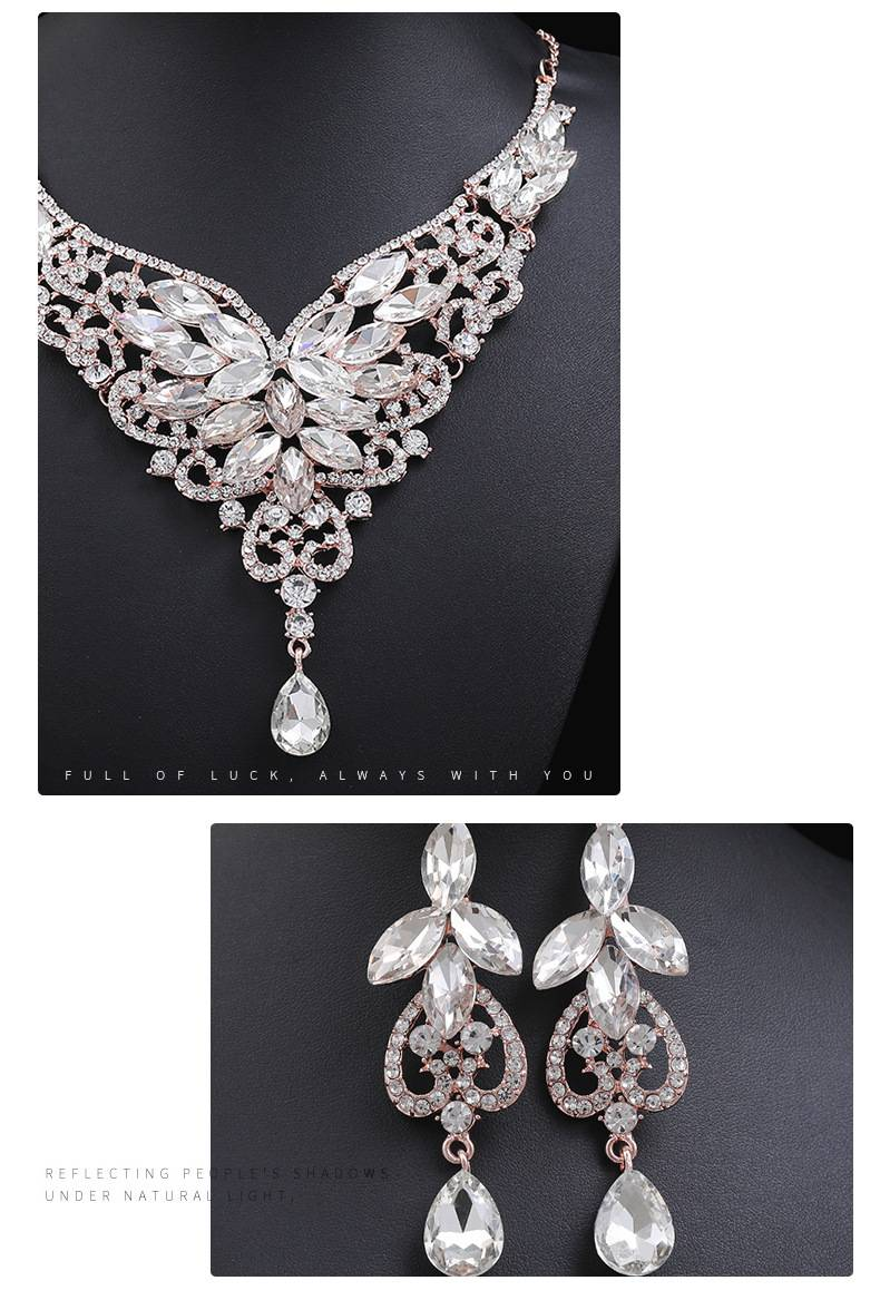 Set di gioielli da sposa in cristallo di lusso, con strass a goccia, collana con ciondolo, orecchini pendenti, accessori per feste in costume e banchetti_voghion.com