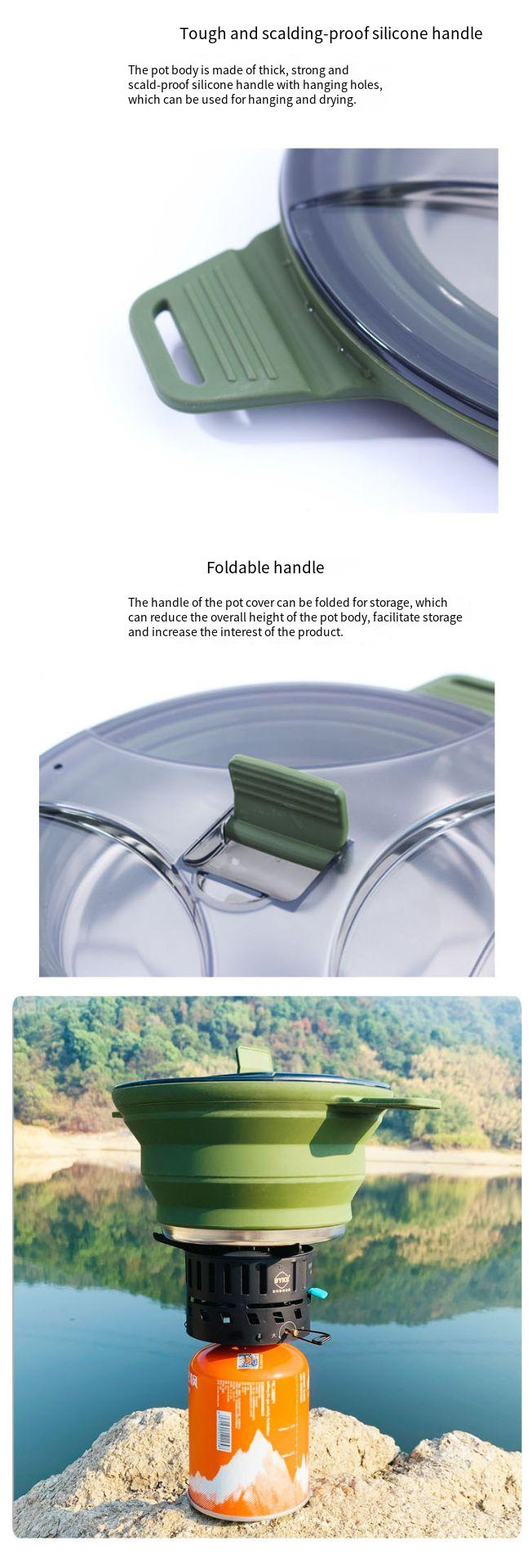 New outdoor camping cookware set folding kettle cooking pot camping portable tableware silicone_voghion.com