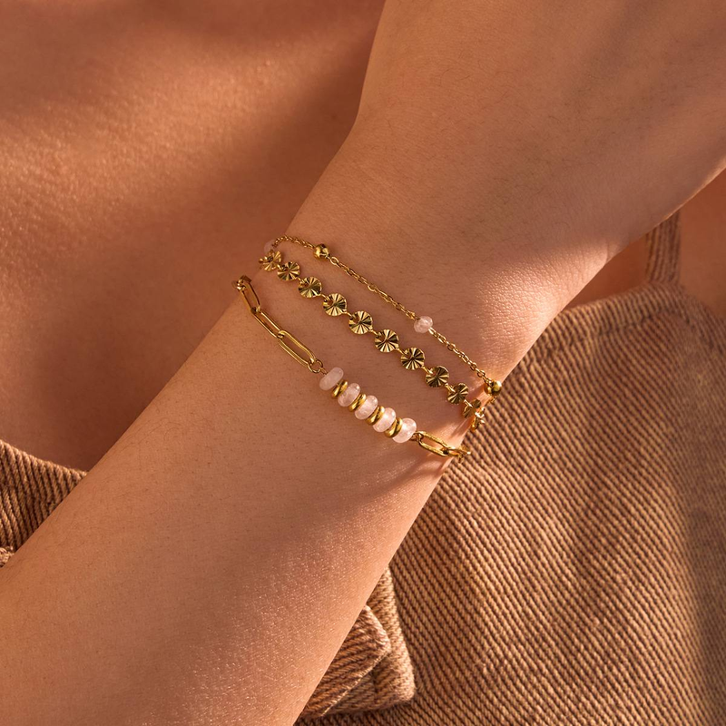 Bracciale in acciaio inossidabile con disco in pietra naturale, personalizzato e versatile, stile europeo-americano, da donna_voghion.com
