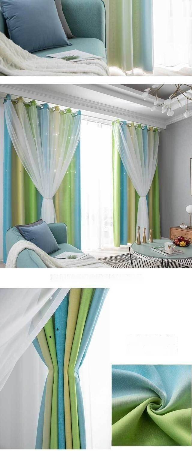 Cortinas Morandi de dupla camada - Cortinas transparentes e blackout com gradiente de arco-íris e decoração de janela pronta para uso_voghion.com