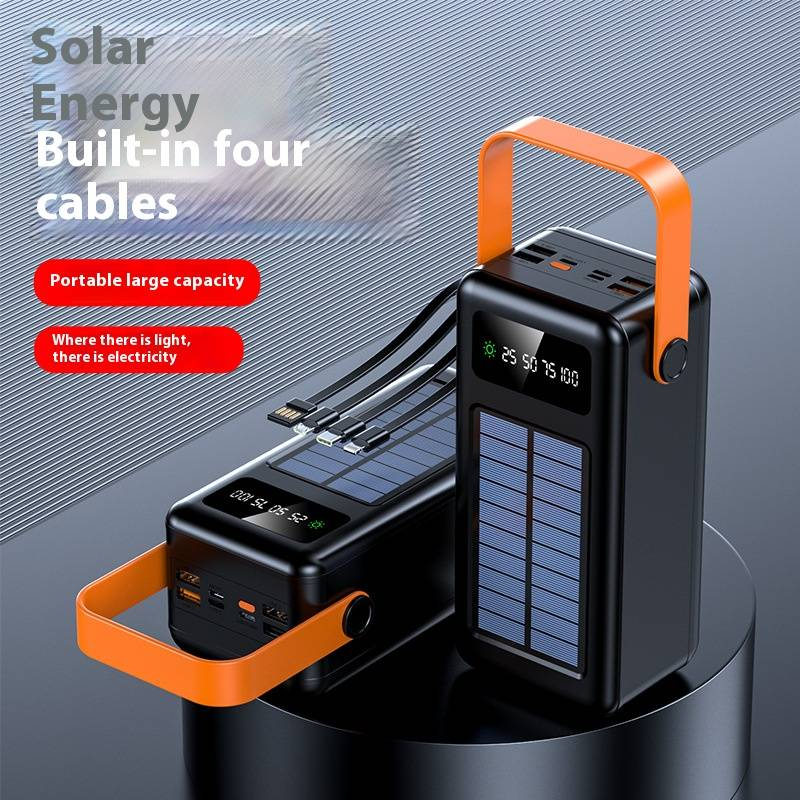 Power Bank solare da 100000 mAh con cavo integrato, ricarica rapida, caricabatterie portatile da campeggio per dispositivi iPhone e Android_voghion.com