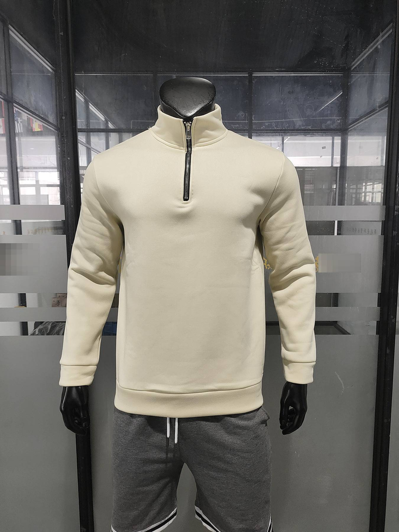 Herren-Pullover mit Fleecefutter und halbem Reißverschluss in Übergröße – lässiger, einfarbiger Hoodie für Herbst und Winter_voghion.com