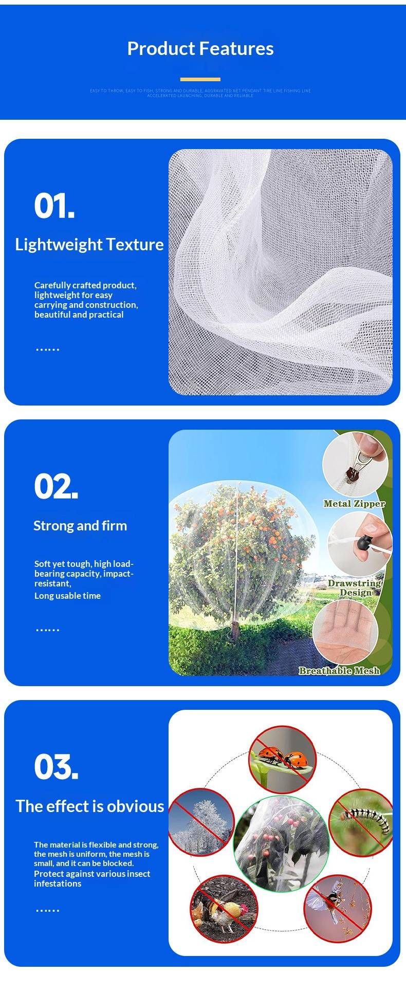 Breathable PE Plant Protection Net – White Drawstring & Locking Clip Covers For Garden Vegetables, Fruit Trees (0.8x0.8m To 1x1.2m)_voghion.com