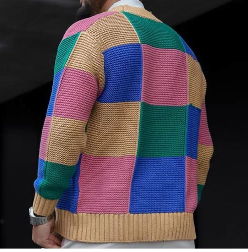 Popular Fashion Cardigan Sweater Autumn Winter Multi-color Jacquard Trendy Men's Knitted Jacket_voghion.com