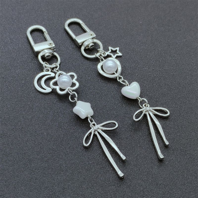 Sweet Cool Girl Style Key Chain Cell Phone Earphone Pouch Pendant White Heart Bows_voghion.com