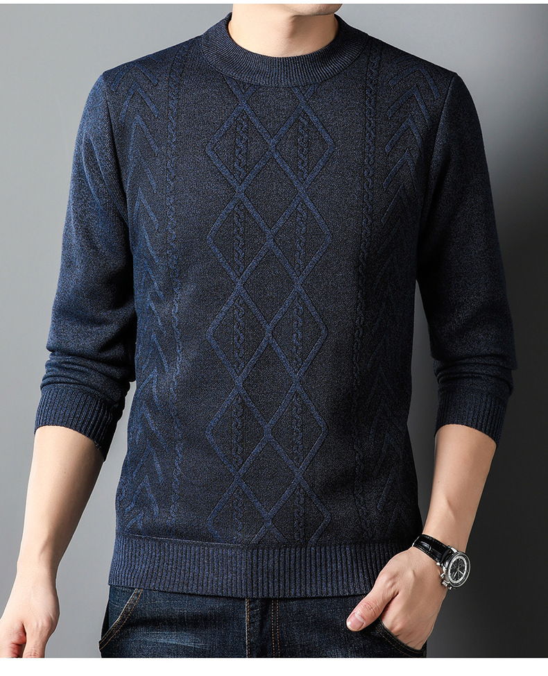Middle Aged and Young Men's Autumn and Winter Plush and Thickened New Warm Long Sleeved Knitted Sweater Slim Fit Sweater_voghion.com