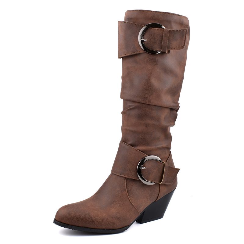 Plus Size Belt Buckle Long 2021 Autumn Winter New Fashion Thick Heel High Tube Riding Boots For Women_voghion.com