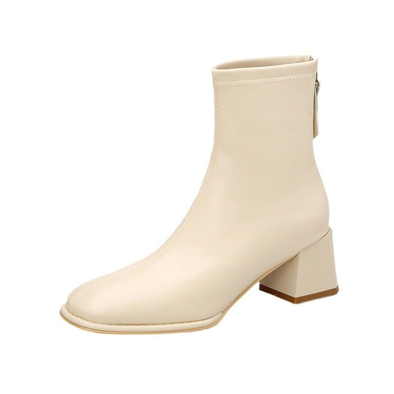 5566 Autumn Winter Fashion Short 2024 New Fleece Lined Square Toe Chunky Heel Thin Back Zipper Low Women's Boots_voghion.com