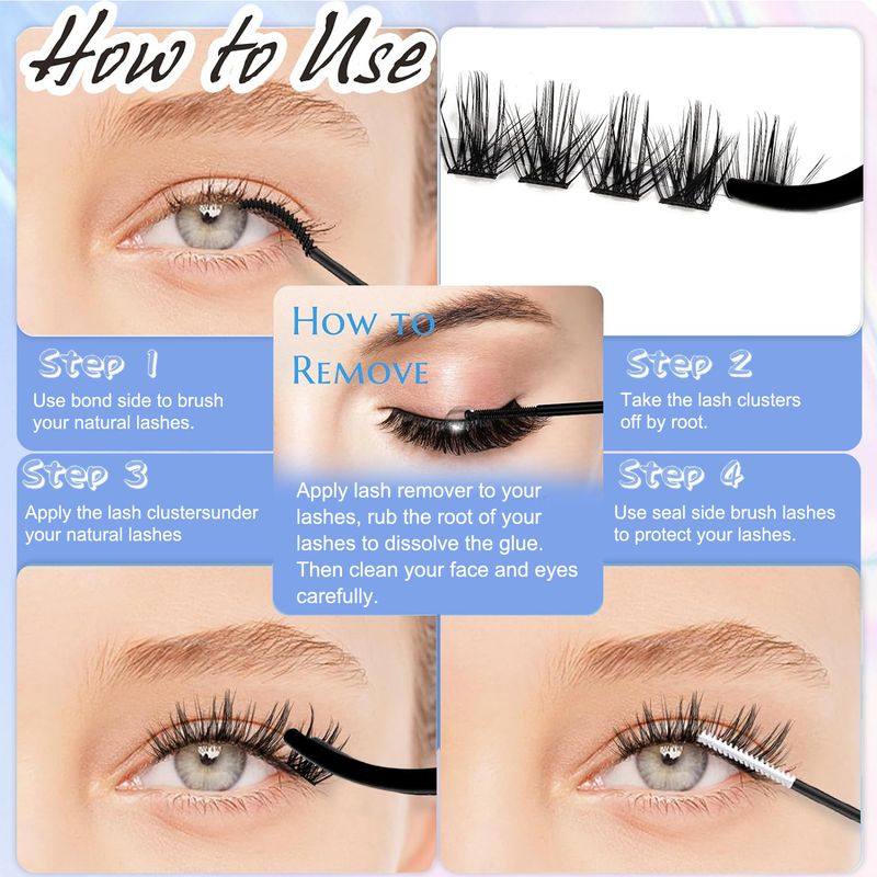 European and American cross border hit single cluster D curved hair false eyelash glue set DIY segmented natural thick eyelashes_voghion.com