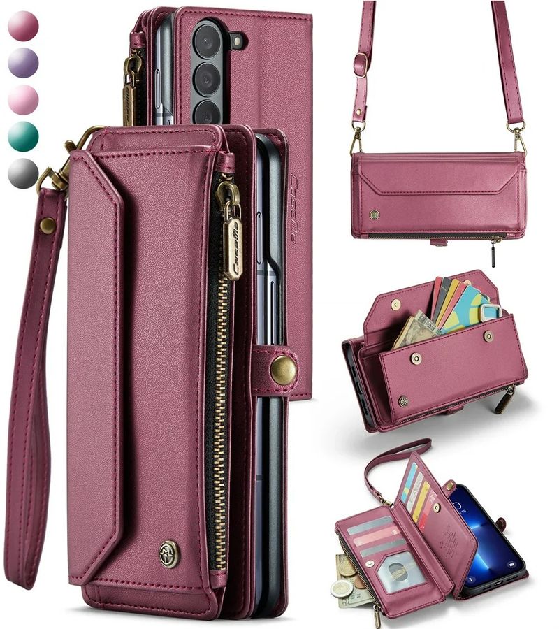 Crossbody Wallet Phone Case for Samsung Galaxy Z Fold 5 4 3 Fold5 Fold4 Fold3 5G Card Slot Holder Lanyard Leather Cover_voghion.com