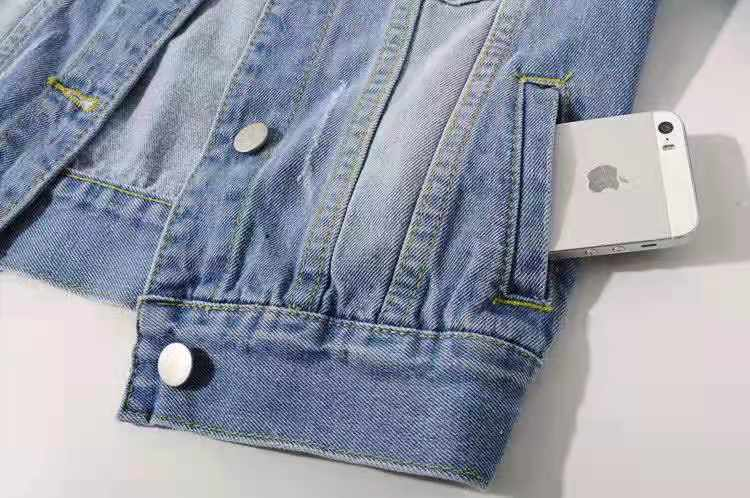 Dam Jeansjacka Vår Höst Kort kappa Rosa Jean Jackor Casual Toppar Lila Gul Vit Lösa toppar Dam Ytterkläder_voghion.com