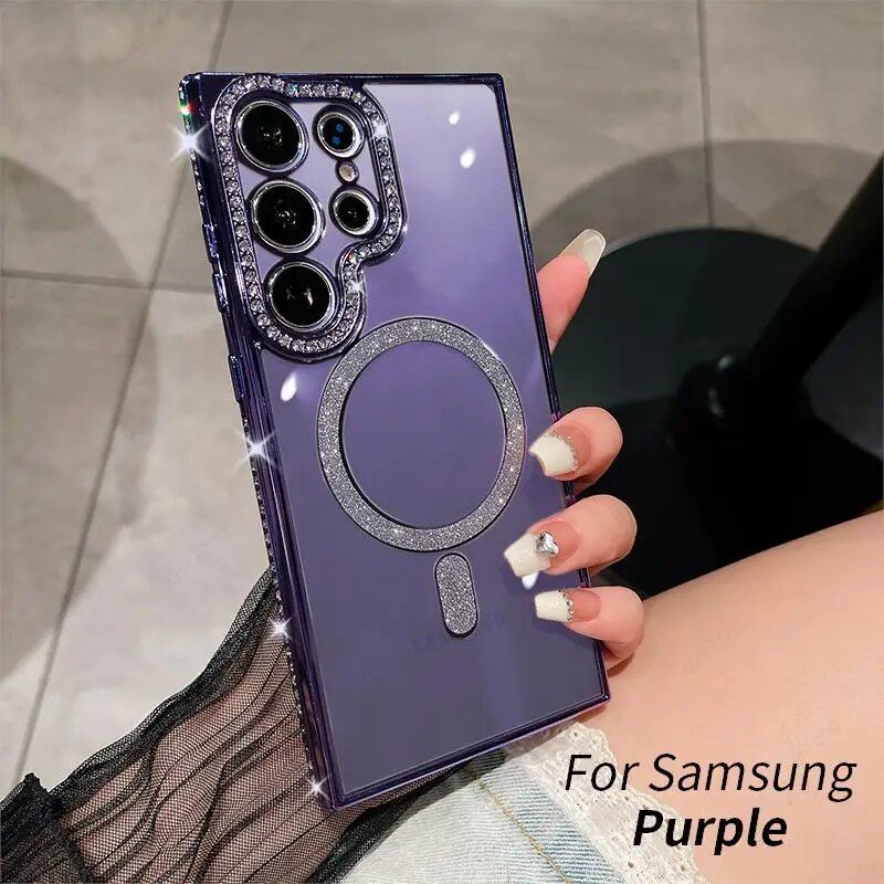 Glitter Galaxy S23 S22 S 24 23 Magnetic Bumper Diamond Cover For Samsung S24 Ultra Case_voghion.com