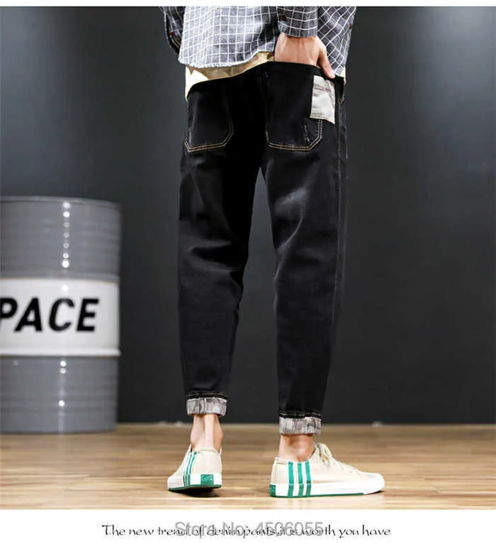 Jeans neri da uomo Pantaloni da jogging per ragazzi in denim blu denim da uomo Pantaloni da jogging per ragazzi hip-hop Harem elasticizzati Plus_voghion.com
