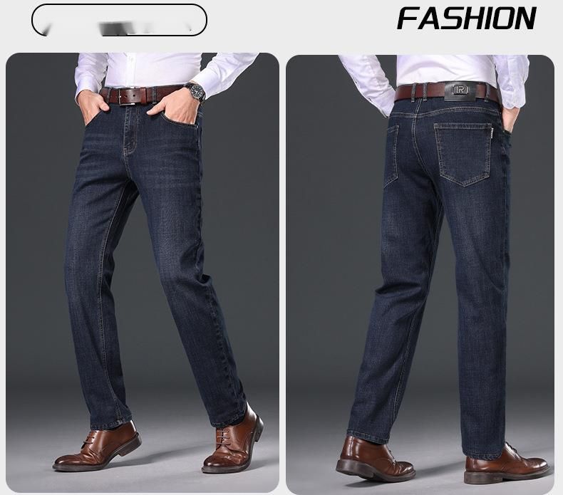 Jeans da uomo autunno 2025 di mezza età a vita alta gamba dritta in magazzino all'ingrosso leggeri business basic leggermente elasticizzati lunghi_voghion.com
