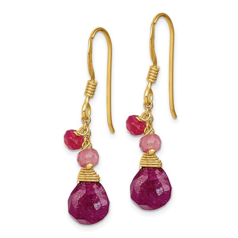 Sterling Silver Gold-tone Vermeil Polished Ruby Teardrop Dangle Earrings_voghion.com