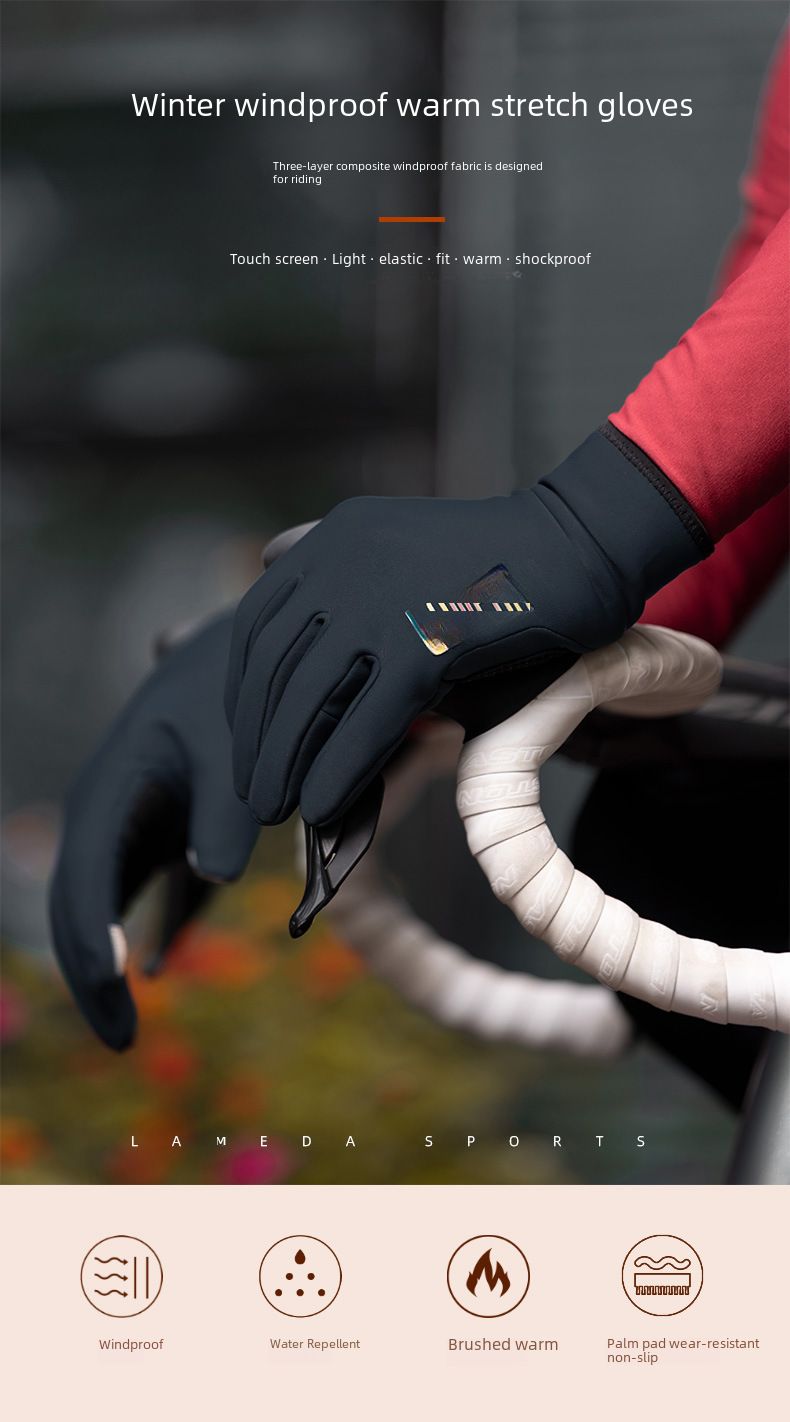Cycling Gloves Autumn And Winter Fleece Warm Riding Gloves Bicycle Riding Anti-splashing Touch Screen Long Finger Gloves_voghion.com
