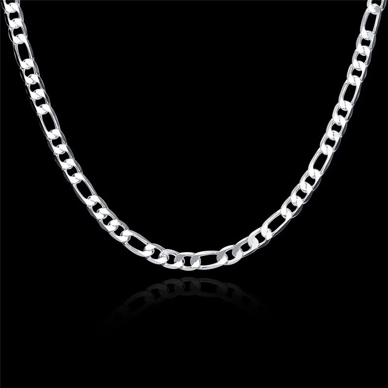 Fashion 45-60cm Sterg Sier Classic 6MM chain Necklace for Women Fashion Party Wedding Accessories Jewelry Christmas Gifts_voghion.com