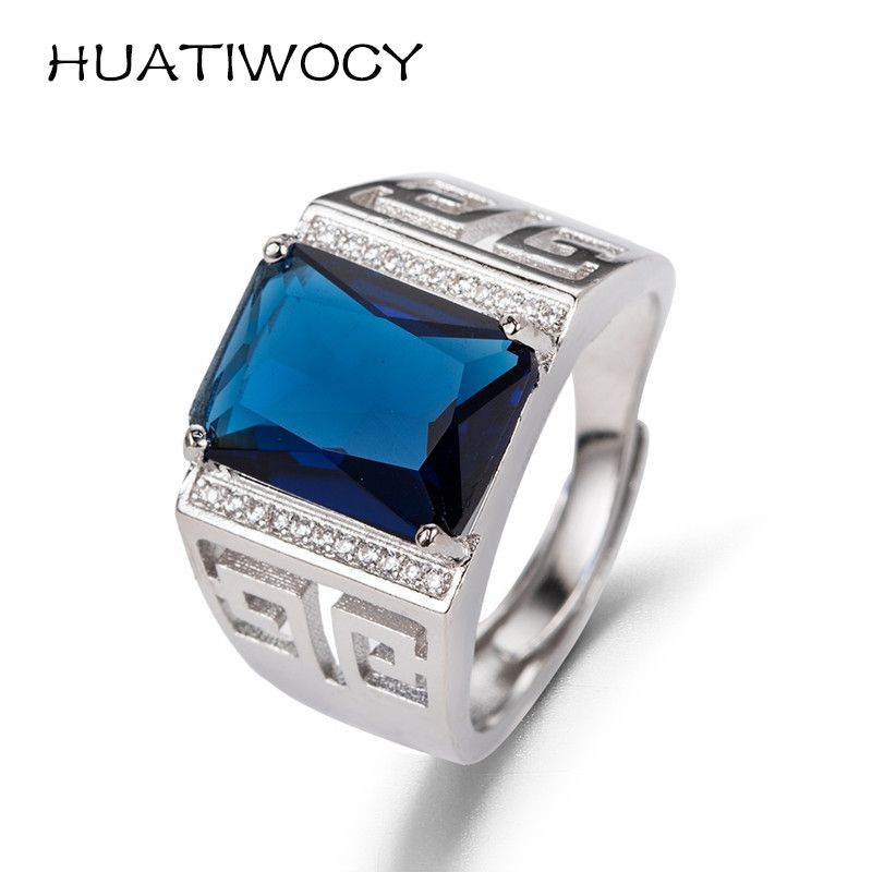 Mode Männer Ring mit Saphir Zirkon Edelstein Zubehör Sier Schmuck Open Finger Ringe Hochzeit Partei Geschenke Großhandel_voghion.com